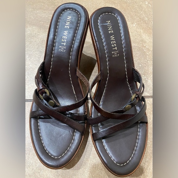 Nine West Cork Wedge Lightweight Strappy Leather Sandals Made In Italy Sz8 - Picture 10 of 13